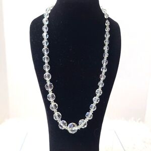Crystal Clear  Faceted Bead Vintage Sterling Silver Necklace